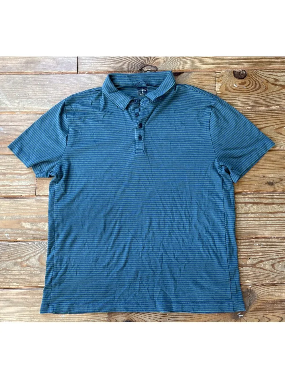 J.Crew Men's XL Performance Polo Classic Fit COOLMAX Blue Green Striped